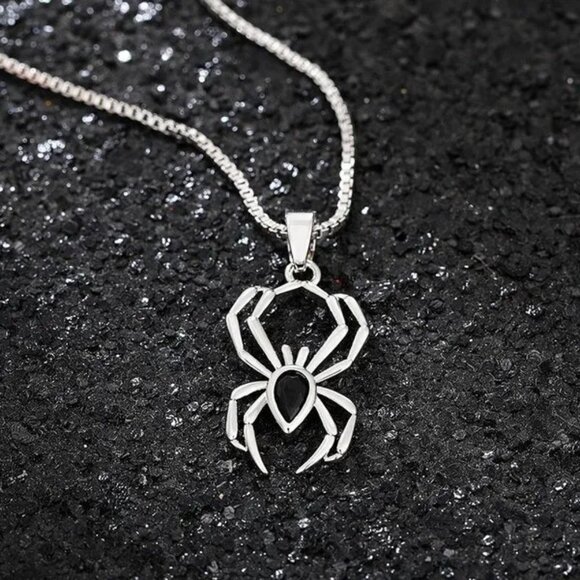Spider Pendant Fashion Necklace with Simulated Black Zircon Stone - Picture 6 of 8